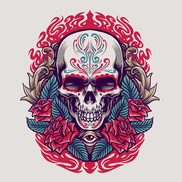 Dia Los Muertos墨西哥骷髅图解文化和商品贴纸 服装系列 — 图库矢量图片