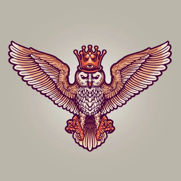 King Owl Mascot Vollfarbige Illustrationen Für Merchandise Logo Maskottchen Und — Stockvektor