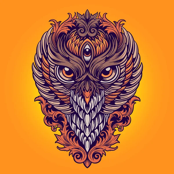 King Owl Bunte Ornamente Illustrationen Für Merchandise Aufkleber Bekleidungslinie Marke — Stockvektor