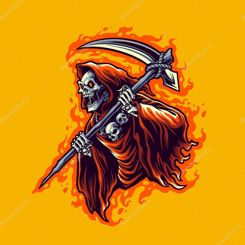 Illustration grim reaper cartoon vector for merchandise sticker and clothing line brands