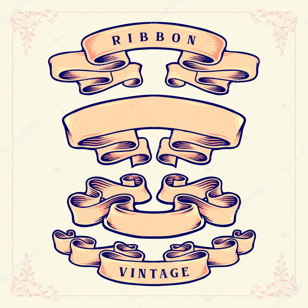 Set ribbon Retro background illustrations isolated label icon design decoration vintage