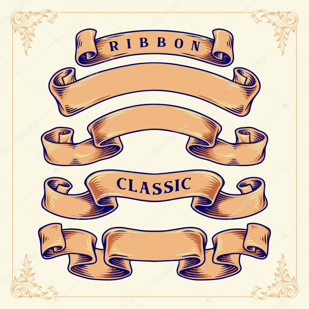 Set Ribbon Banner Classic Illustrations for element your design and merchandise