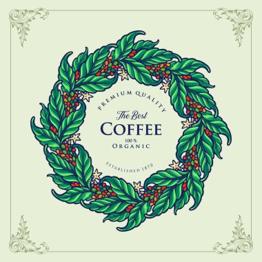 Illustrations Premium Logo Kafe, Kafe, Otel, Restoran ve Mallar İçin En İyi Kahve Yaprağı Organik