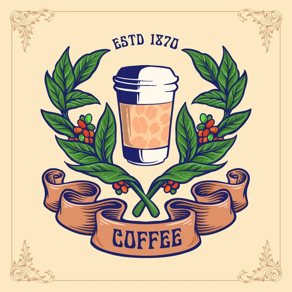 Copo Café Com Banner Logo Luxo Ilustrações Para Restaurante Café —  Vetores de Stock