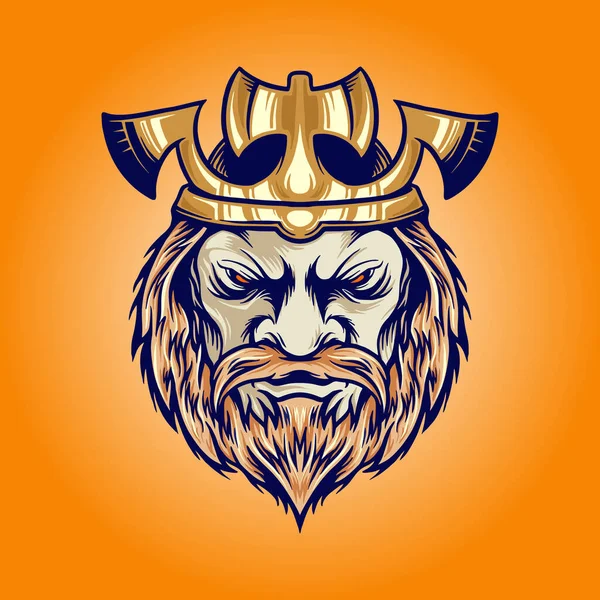 Axe Crown King Viking Head Cartoon Illustrazioni Abbigliamento Linea Abbigliamento — Vettoriale Stock