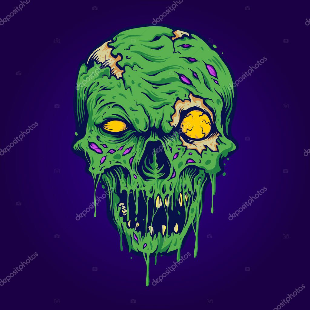 Skull Zombie isolated Illustrations for merchandise clothing line, t-shirts, sticker and poster publications