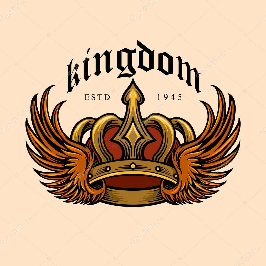 Kingdom Elegant Gold Crown and wing Illustrations for logo your business luxury