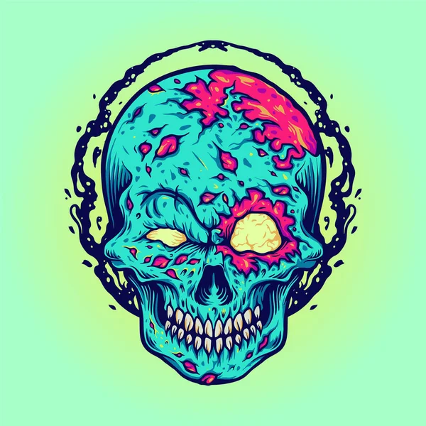 Zombie Halloween Skull Mascota Ilustraciones Para Línea Ropa Mercancías Pegatina — Archivo Imágenes Vectoriales