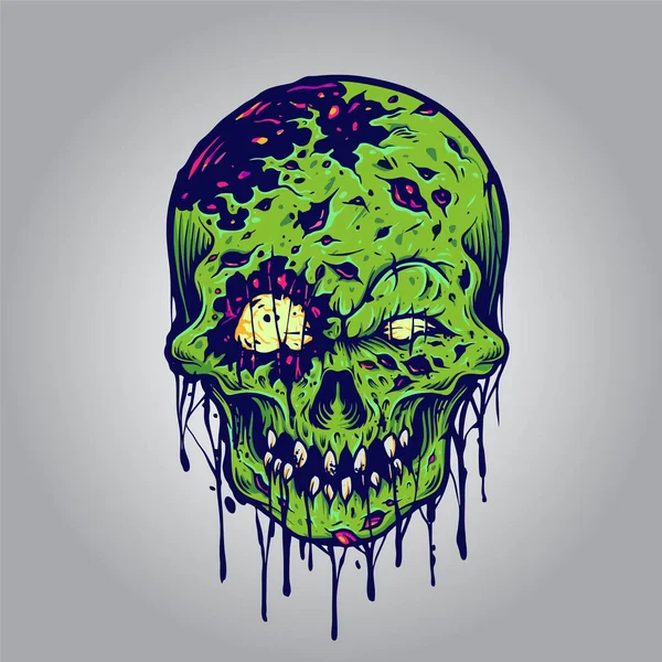 Halloween Zombie Skull Illustraties Voor Merchandise Kleding Lijn Sticker Poster — Stockvector