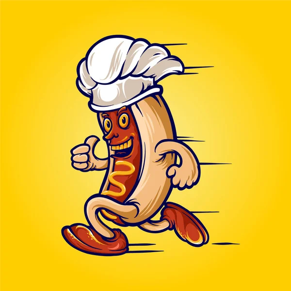 Ilustrace Rychlé Občerstvení Běh Hot Dog Logo Maskot — Stockový vektor