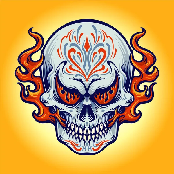 Illustrazioni Dia Los Muertos Fire Skull Cartoon Merchandise — Vettoriale Stock