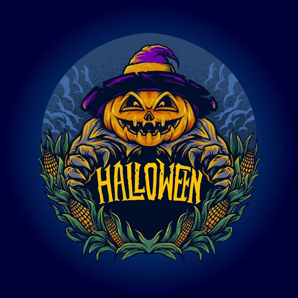 Straszne Halloween Pumpkin Ilustracje Dla Produktów Linii Odzieżowej Publikacji — Wektor stockowy