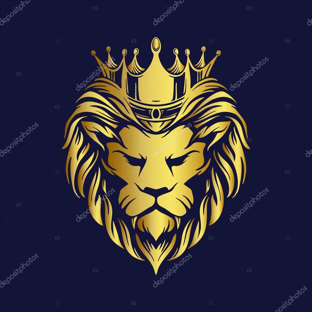 Crown gold lion logo Company Premium mascot vector for your store