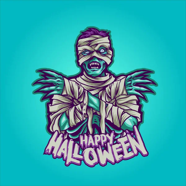 Zombie Mummy Happy Halloween Illustraties Voor Kleding Merchandise Kleding Sticker — Stockfoto