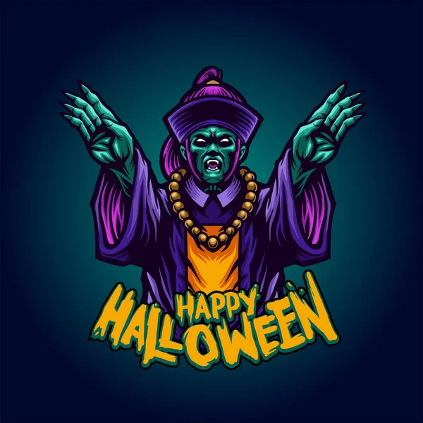 Zombie Wampiry Czarów Happy Halloween Ilustracje Dla Towarów Odzieżowych Naklejki — Wektor stockowy