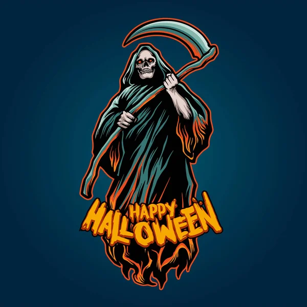 Czaszka Ponury Żniwiarz Halloween Pumpkins Ilustracje Dla Towarów Horror Koncepcji — Wektor stockowy