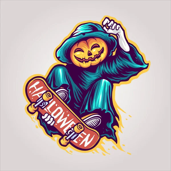 Skeleton Skateboards Halloween Scary Illustrations Para Línea Ropa Mercancías Negocio — Archivo Imágenes Vectoriales
