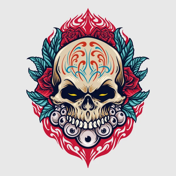 Mexico Sugar Skull Dia Los Muertos Illustrationer För Kläder Linje — Stockfoto