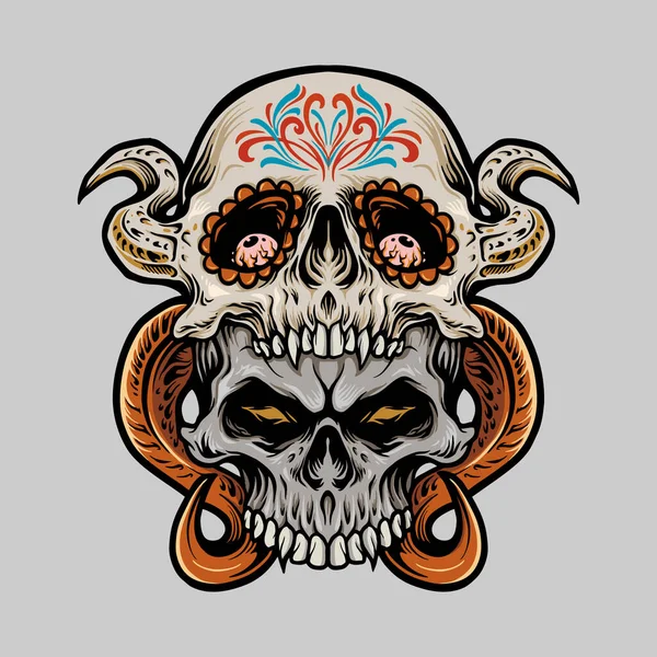 two sugar skull muertos illustrations for clothing line merchandise, sticker tees and poster advertising