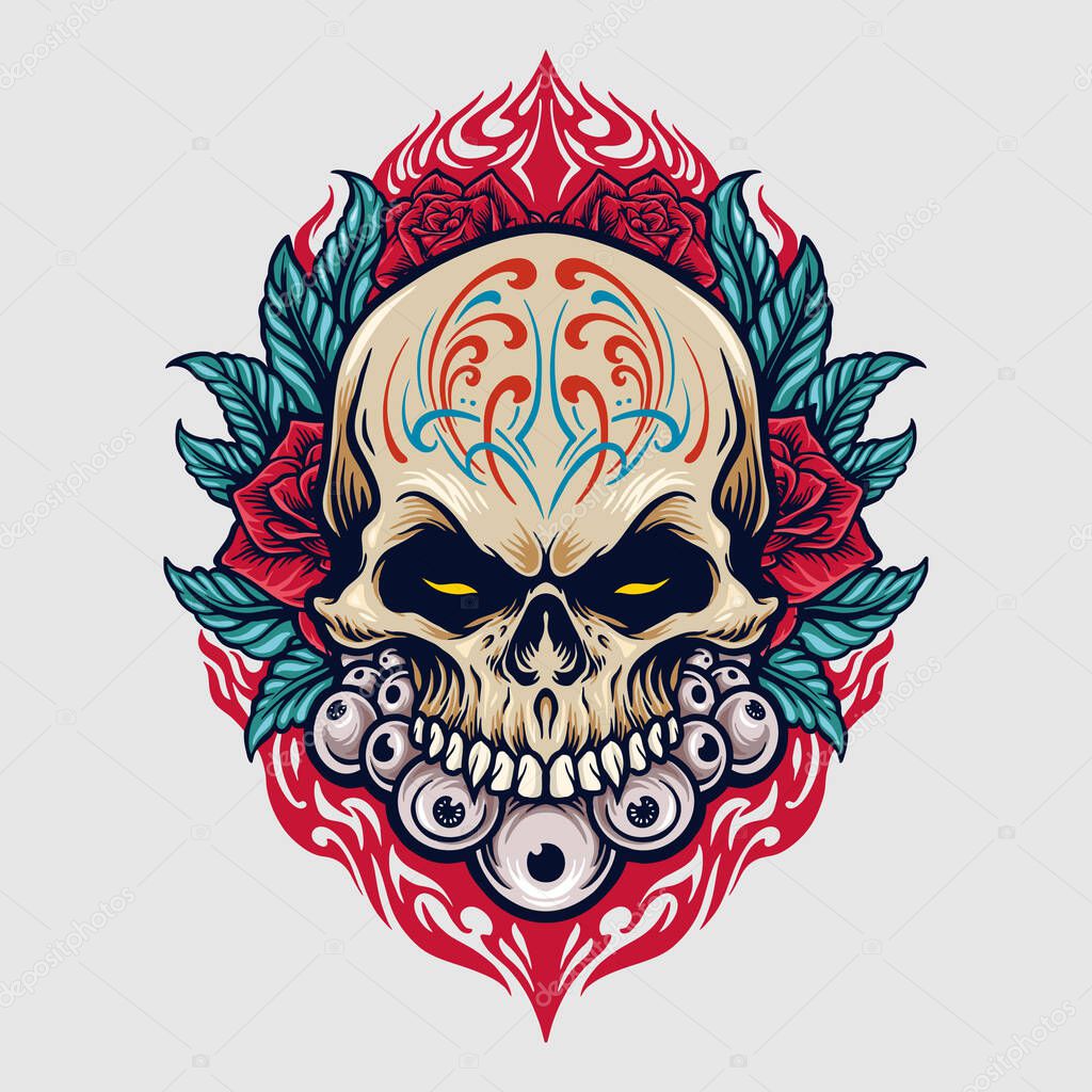 mexico sugar skull dia de los muertos Illustrations for clothing line merchandise sticker and t-shirt wear, poster publications