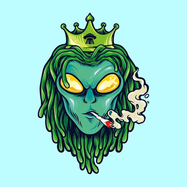 Alien Dreadlock Rei Erva Fumo Ilustrações Logotipo Mascote Mercadoria — Vetor de Stock