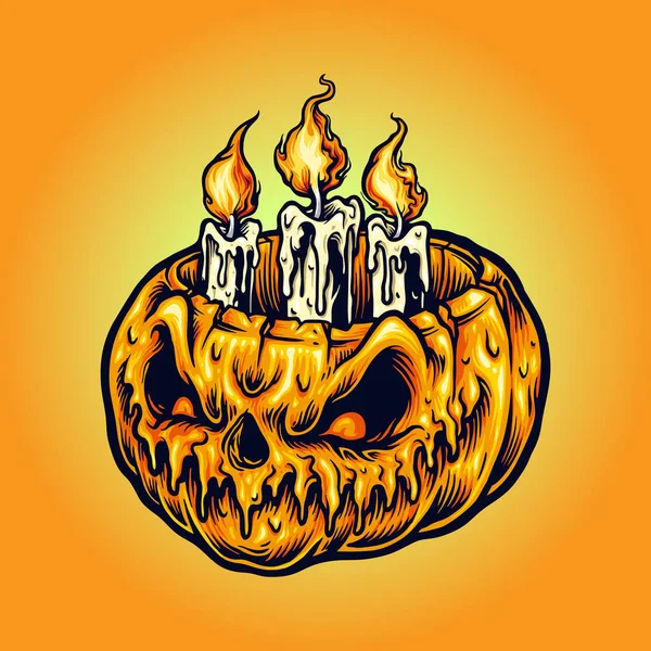 Halloween Sütőtök Gyertya Fény Áru Kiadvány Poszter — Stock Vector