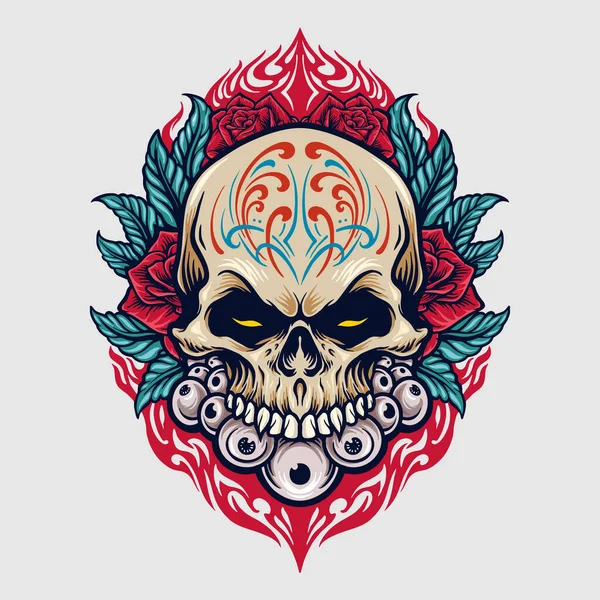 Mexico Sugar Skull Dia Los Muertos Illustraties Voor Kledinglijn Merchandise — Stockvector