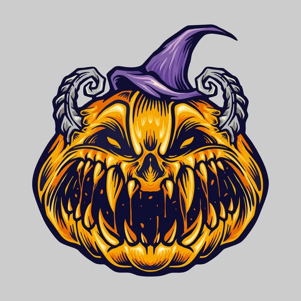 Kísérteties Hátborzongató Halloween Tök Kalapban — Stock Vector