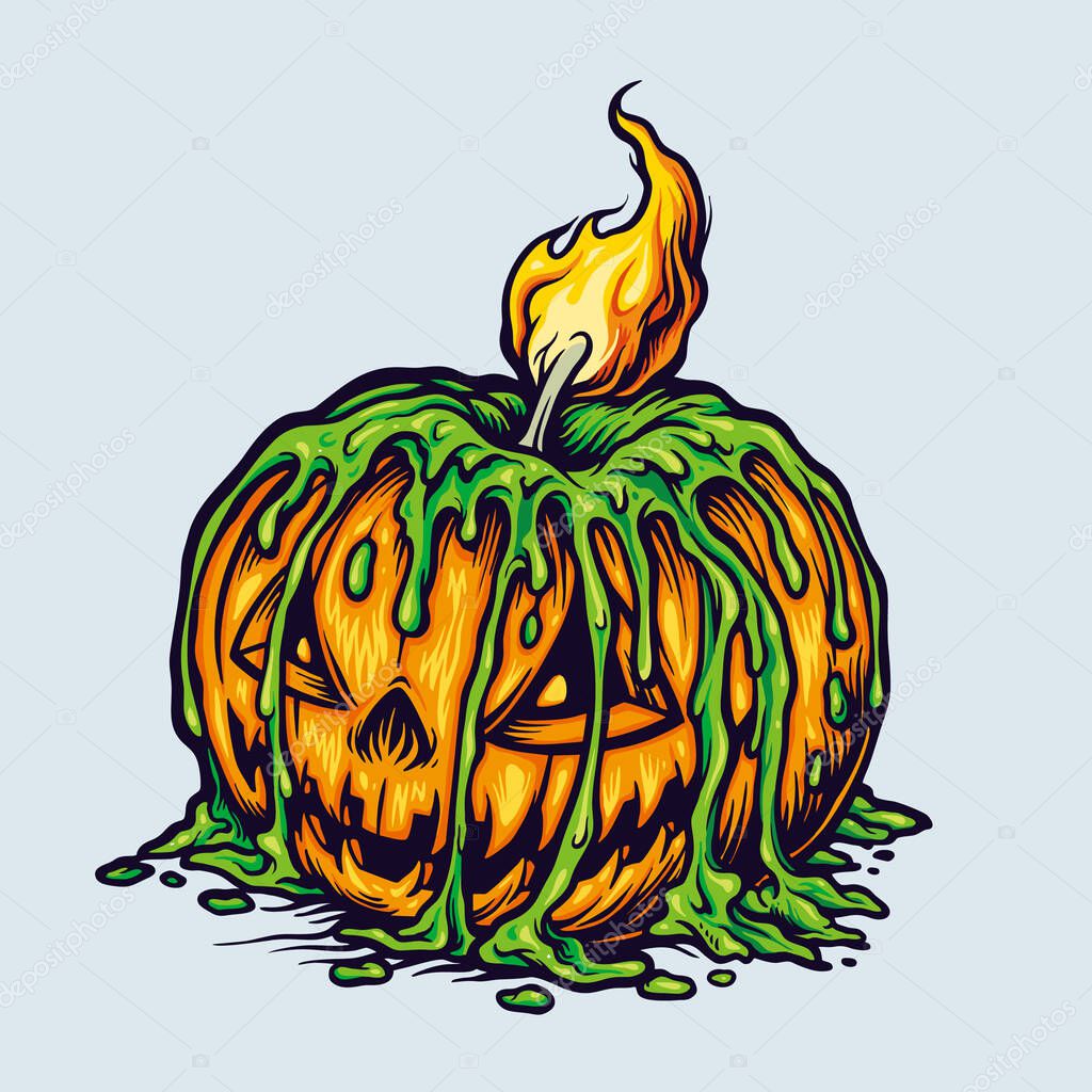 Spooky Halloween Scary Pumpkins Candle light for clothing line merchandise and poster publications 