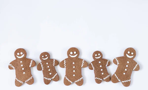 Χριστούγεννα Και Νέο Έτος Σύνολο Των Gingerbread Άνθρωπος Απομονώνονται Λευκό — Φωτογραφία Αρχείου