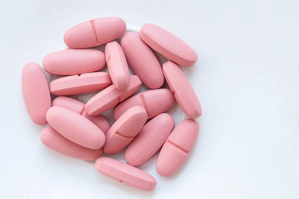 Stapel Van Grote Roze Pillen Bovenaanzicht — Stockfoto