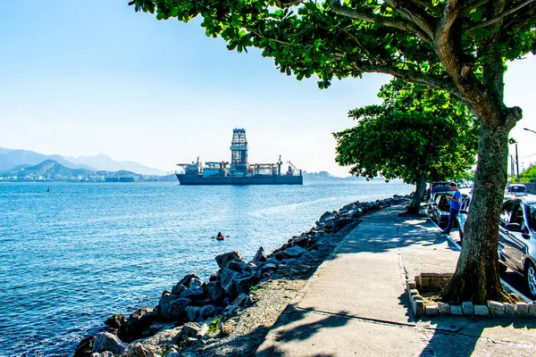 Olajfeltáró Platform Niteroi Rio Janeiro Brazília Számos Vállalat Működik Guanabara — Stock Fotó