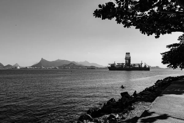 Olajfeltáró Platform Niteroi Rio Janeiro Brazília Számos Vállalat Működik Guanabara — Stock Fotó
