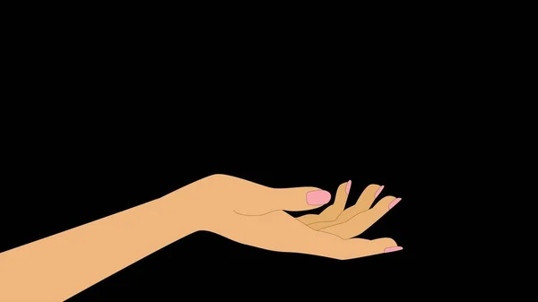 Close Tender Female Hand Palm Isolated Black Background Copy Space — Stock Photo, Image