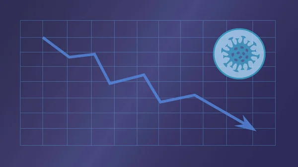 Karantina çizelgesinin modern grafik çizimi ve ok aşağı iniyor. Kilitlenme, Covid-19 karantina bitiş konsepti, virüs aktivitesinin azalması.