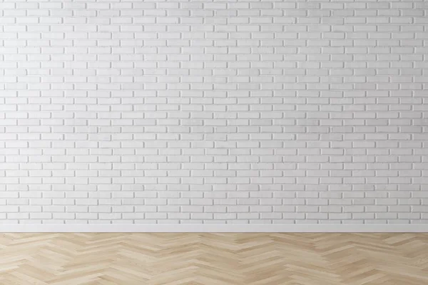 White Wall Brick Background Wood Floor — Stock Photo, Image