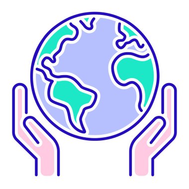 Gezegen renk çizgi simgesini kaydet. Çevre dostu. Dünya günü sembolü. Çevre bakımı. İzole vektör elementi. Web sayfası, mobil uygulama, tanıtım için resim çizelgesi