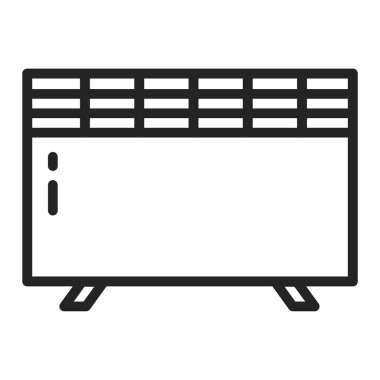 Isıtıcı siyah çizgi simgesi. Elektrik teçhizatı. Havayı ısıtmak için bir cihaz. Web sayfası, mobil uygulama, pankart için imzala. 