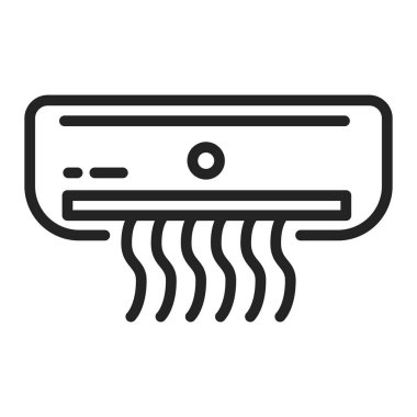Klima siyah çizgi simgesi. İçerideki havayı soğutmak için bir cihaz. Elektrikli aletler. Web sayfası, mobil uygulama, pankart için imzala.