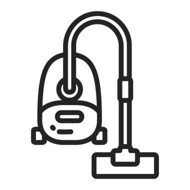 Elektrikli süpürge siyah çizgi ikonu. Ev temizlik makinesi. Ev aletleri. Web sayfası, mobil uygulama, pankart için imzala