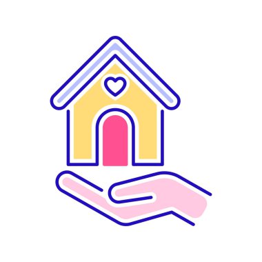 Evsiz renk çizgisi simgesine yardım et. Fakir sokak insanları için bağış konsepti. Web sayfası, mobil uygulama, tanıtım için resim çizelgesi.