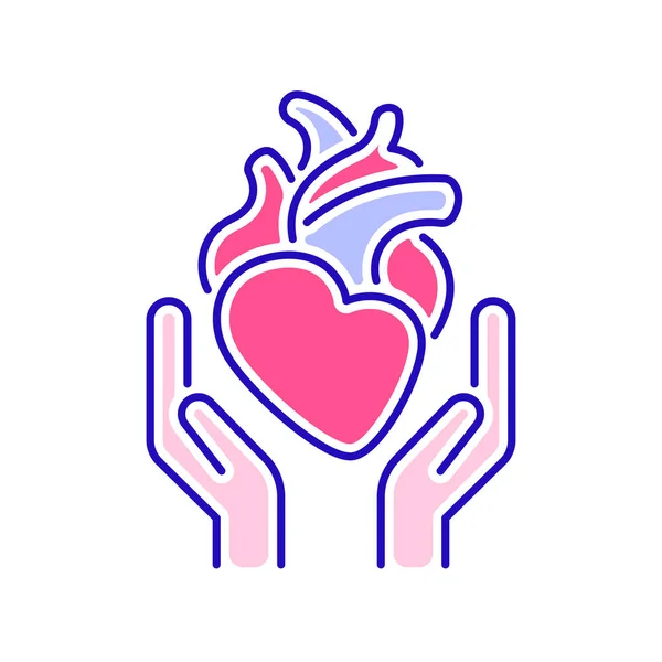 Cuidados de saúde sistema cardiovascular ícone de linha de cor. Cardiologia. Esboço pictograma para página web, aplicativo móvel, promo. — Vetor de Stock