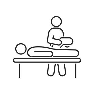 Fizyoterapi çizgisi siyah ikonu. Rehabilitasyon, terapi konsepti. Yaralanma tedavisi. İzole vektör elementi. Web sayfası, mobil uygulama, tanıtım için resim çizelgesi.