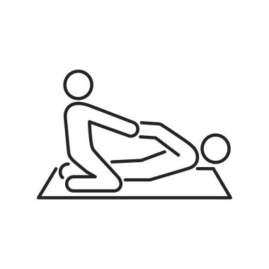 Fizyoterapi çizgisi siyah ikonu. Rehabilitasyon, terapi konsepti. Yara tedavisi. İzole vektör elementi. Web sayfası, mobil uygulama, tanıtım için resim çizelgesi.