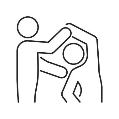 Fizyoterapi çizgisi siyah ikonu. Rehabilitasyon, terapi konsepti. Yara tedavisi. İzole vektör elementi. Web sayfası, mobil uygulama, tanıtım için resim çizelgesi.