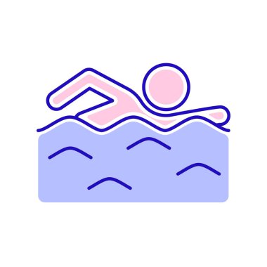 Yüzen adam çizgisi renk simgesi. Yüzme sporu konsepti. İzole vektör elementi. Web sayfası, mobil uygulama, tanıtım için resim çizelgesi.