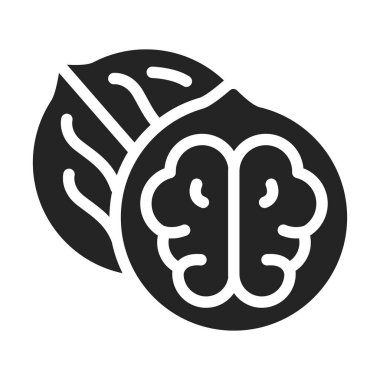 Ceviz siyah kabartma simgesi. Sağlıklı, organik yiyecekler. Düzgün beslenme. İzole vektör elementi. Web sayfası, mobil uygulama, tanıtım için resim çizelgesi.