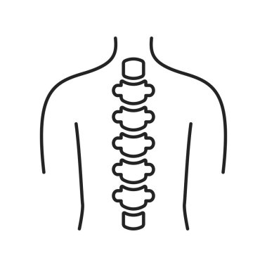 İnsan omurga anatomisi siyah çizgi ikonu. Sağlık hizmetleri. İzole vektör elementi. Web sayfası, mobil uygulama, tanıtım için resim çizelgesi.