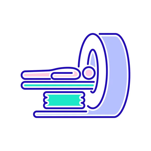 MRI machine scan apparaat in het ziekenhuis lijn kleur pictogram. Gezondheidszorg. Geïsoleerd vectorelement. Overzicht pictogram voor webpagina, mobiele app, promo. — Stockvector