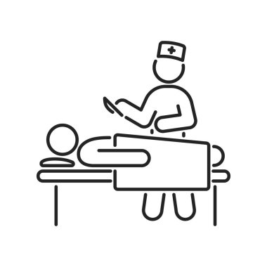 Kalp ameliyatı siyah çizgi ikonu. Cerrahi acil durum. İzole vektör elementi. Web sayfası, mobil uygulama, tanıtım için resim çizelgesi.